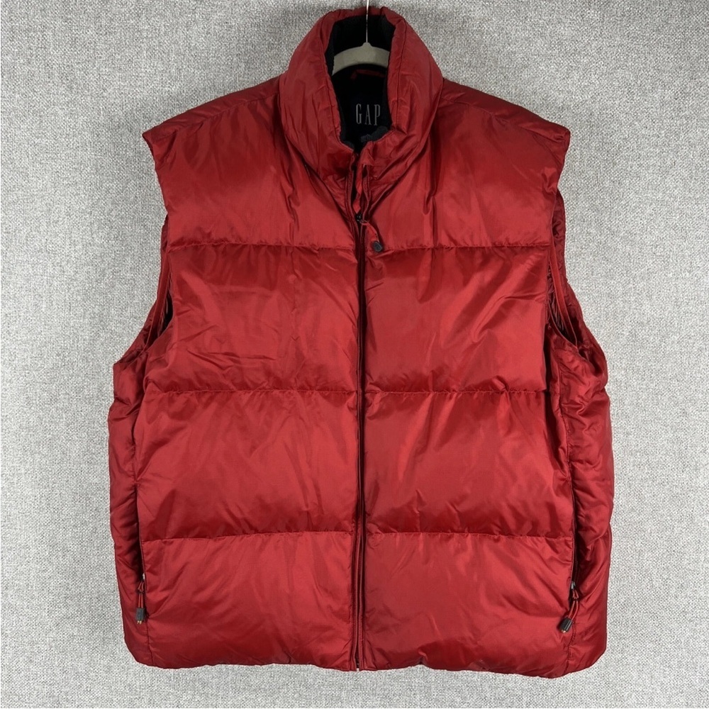 GAP Heavy Red Quilted Down Puffer Vest with Packable Hood